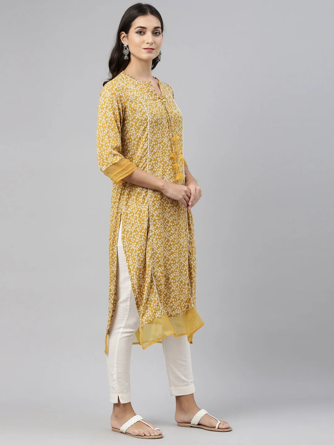 Neeru's Mustard Color Chiffon Fabric Tunic