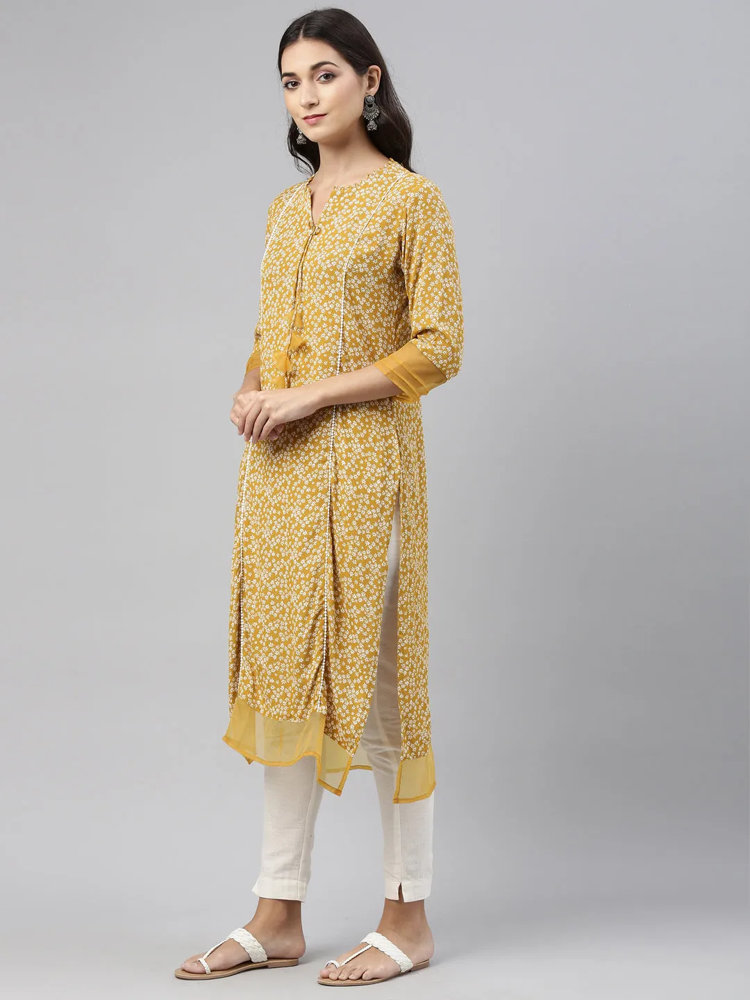 Neeru's Mustard Color Chiffon Fabric Tunic