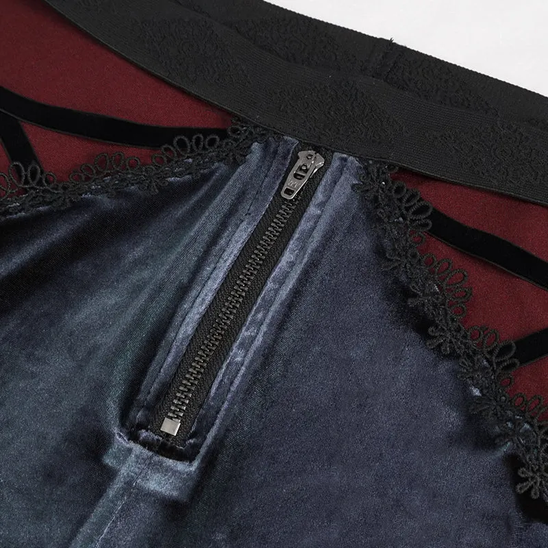 'Negative Nancy' Gothic Velvet Flared Pants With Lace