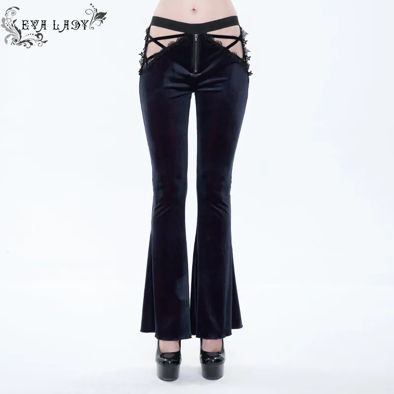 'Negative Nancy' Gothic Velvet Flared Pants With Lace