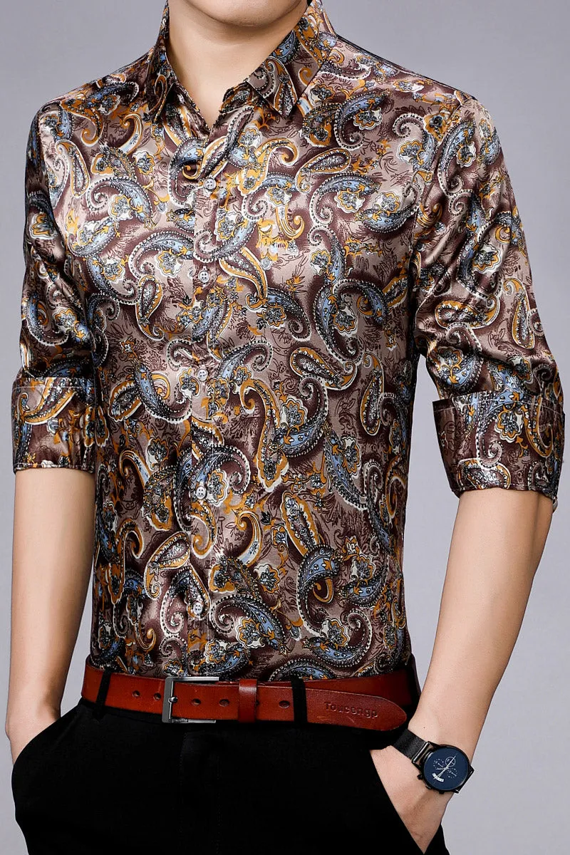 New mens silk shirt long sleeves