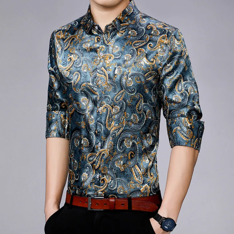New mens silk shirt long sleeves