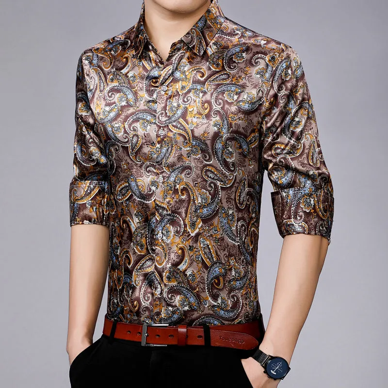 New mens silk shirt long sleeves
