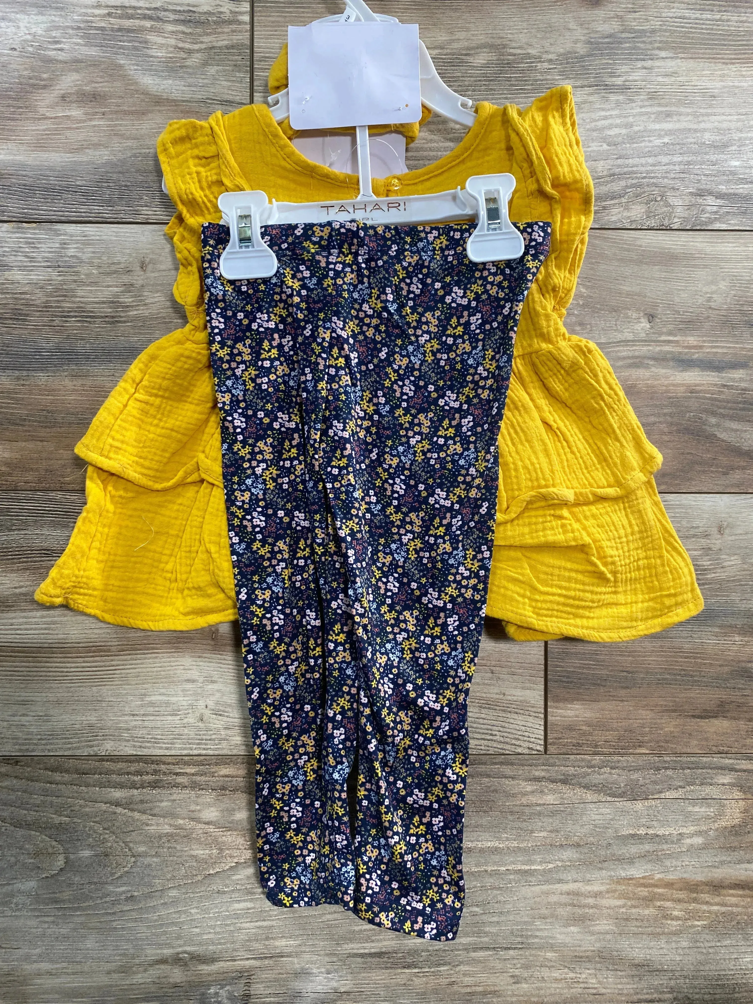 NEW Tahari Girl 3Pc Yellow Top   Leggings   Headband sz 3T