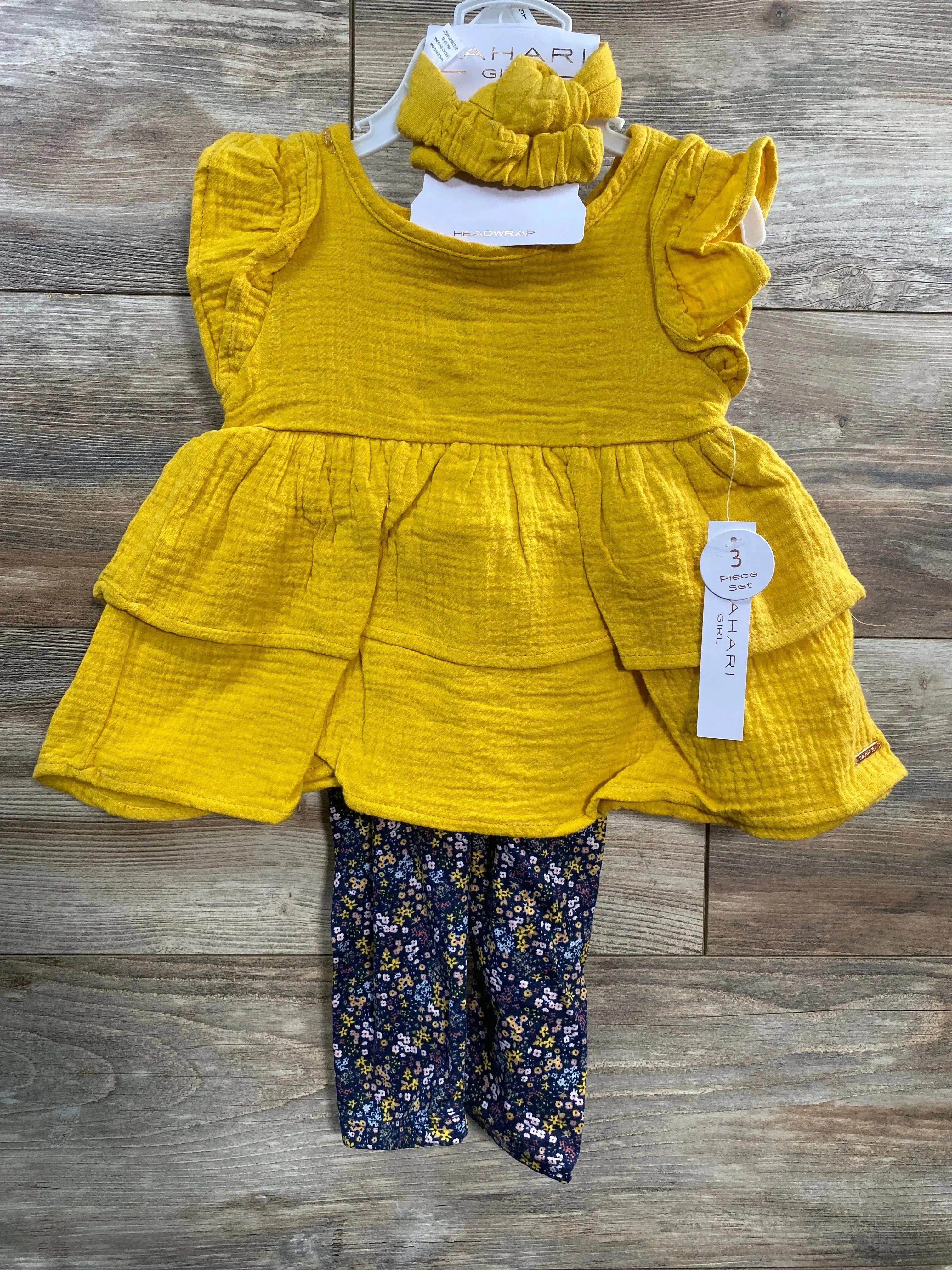 NEW Tahari Girl 3Pc Yellow Top   Leggings   Headband sz 3T