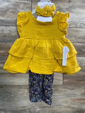 NEW Tahari Girl 3Pc Yellow Top   Leggings   Headband sz 3T