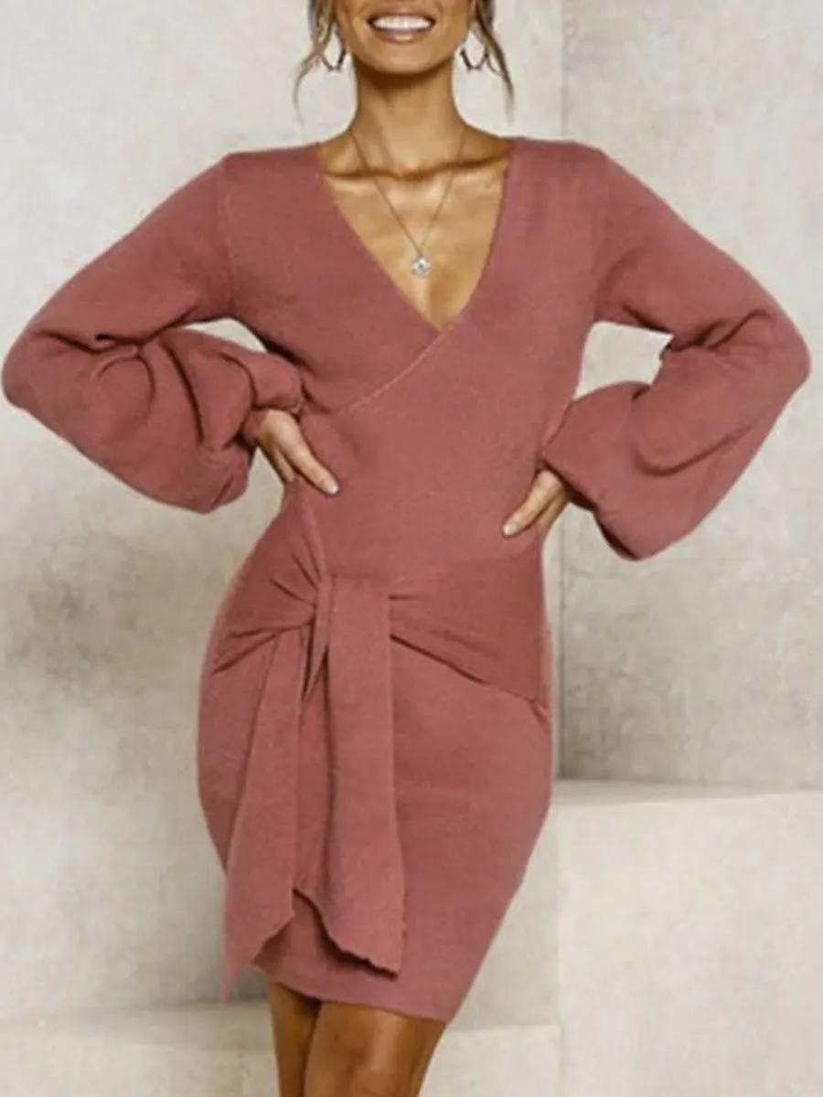 Not Giving Up V Neck Dress - Black/Coral Red