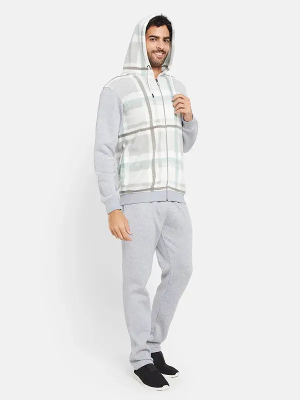 Octave Men Checked Hooded Neck Jacket With Mid Rise Track Pant