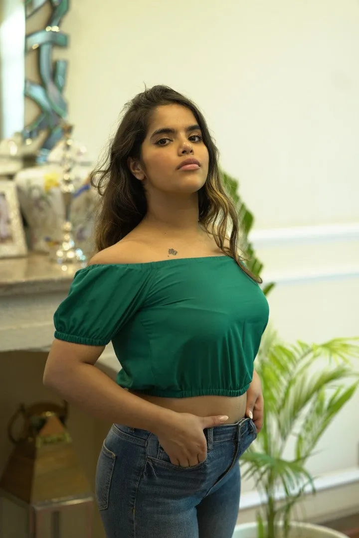 OFF SHOULDER GREEN TOP FOR WOMEN