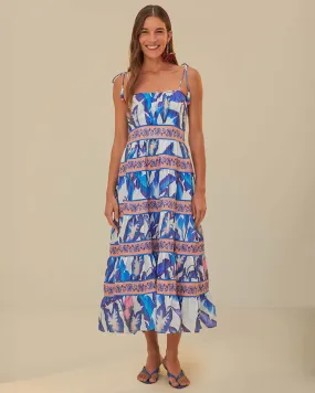 Off-White Blue Foliage Midi Dress