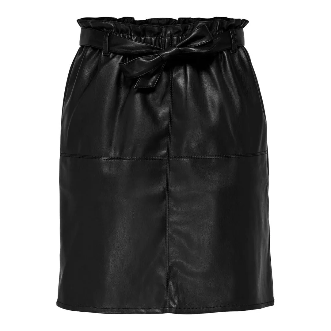 ONLY Leather Look Paper Bag Skirt ONLRIGIE Black UK 6