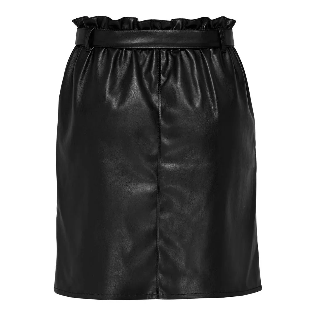 ONLY Leather Look Paper Bag Skirt ONLRIGIE Black UK 6