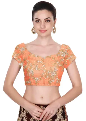 Orange Cape Sleeves Applique Work Blouse