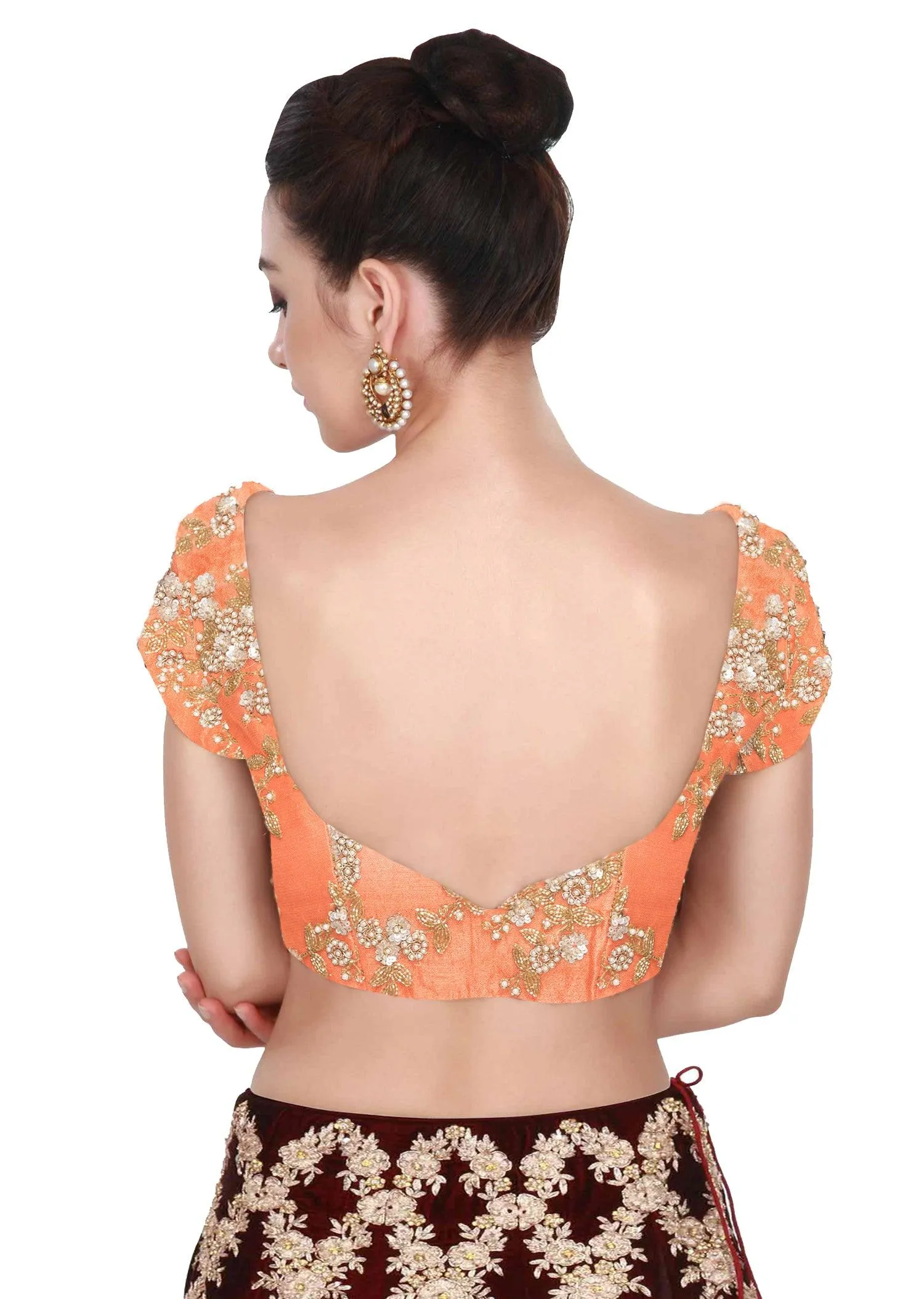 Orange Cape Sleeves Applique Work Blouse