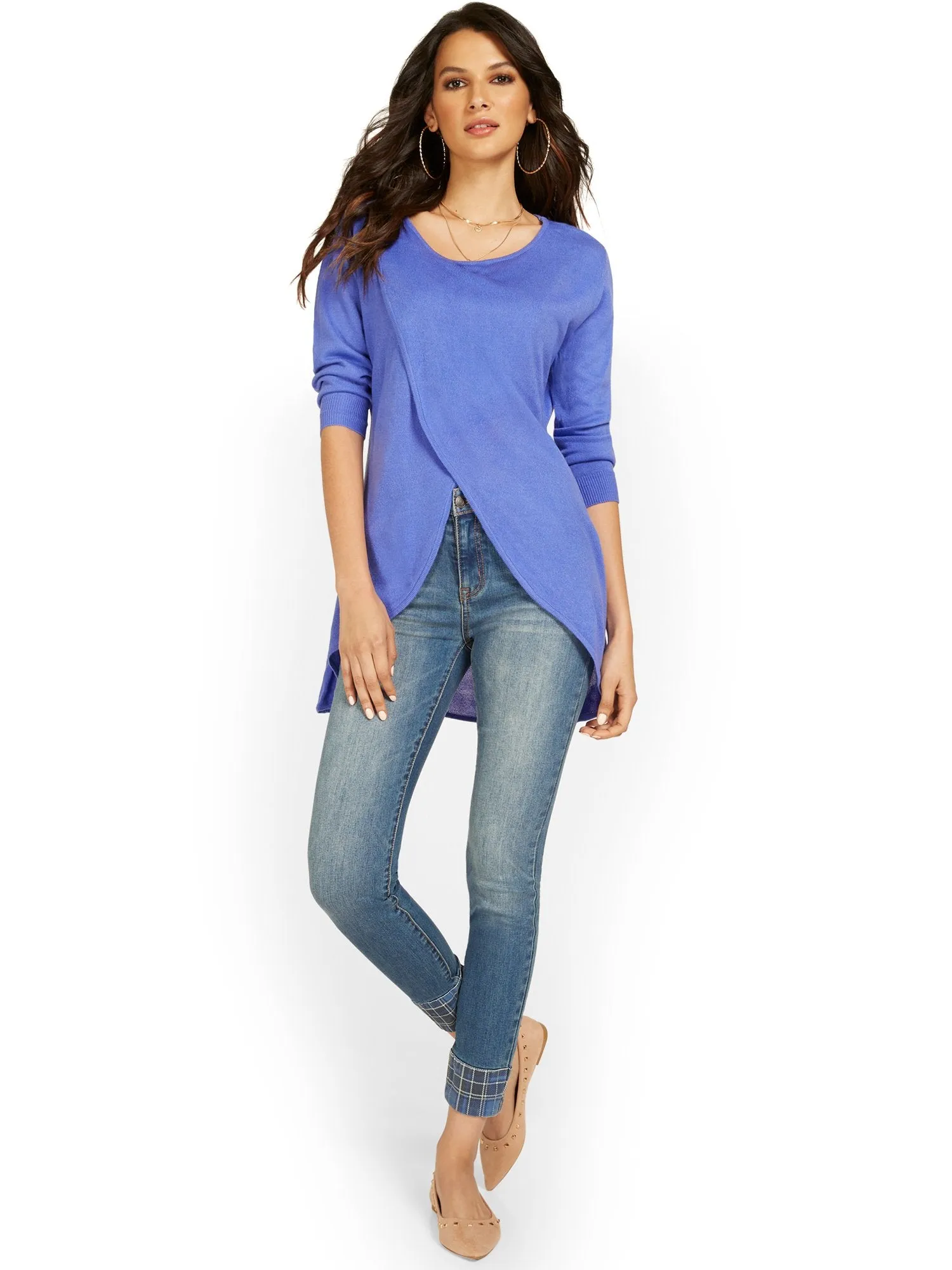 Overlap-Hem Tunic Sweater