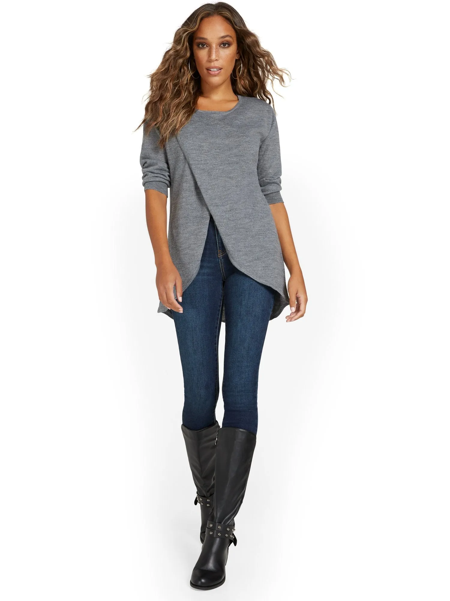 Overlap-Hem Tunic Sweater