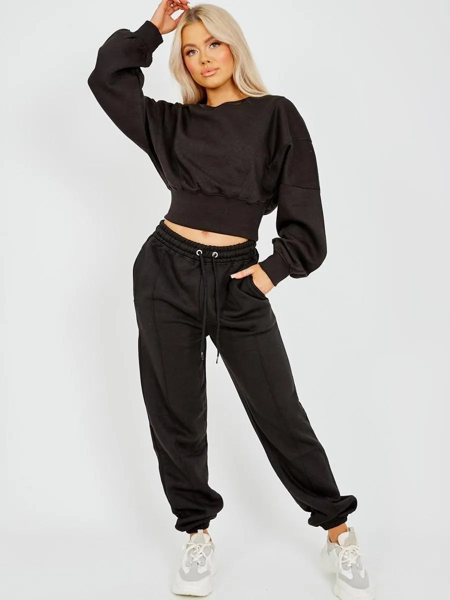 Oversized Seam Detail Fleece Co-Ord BLK