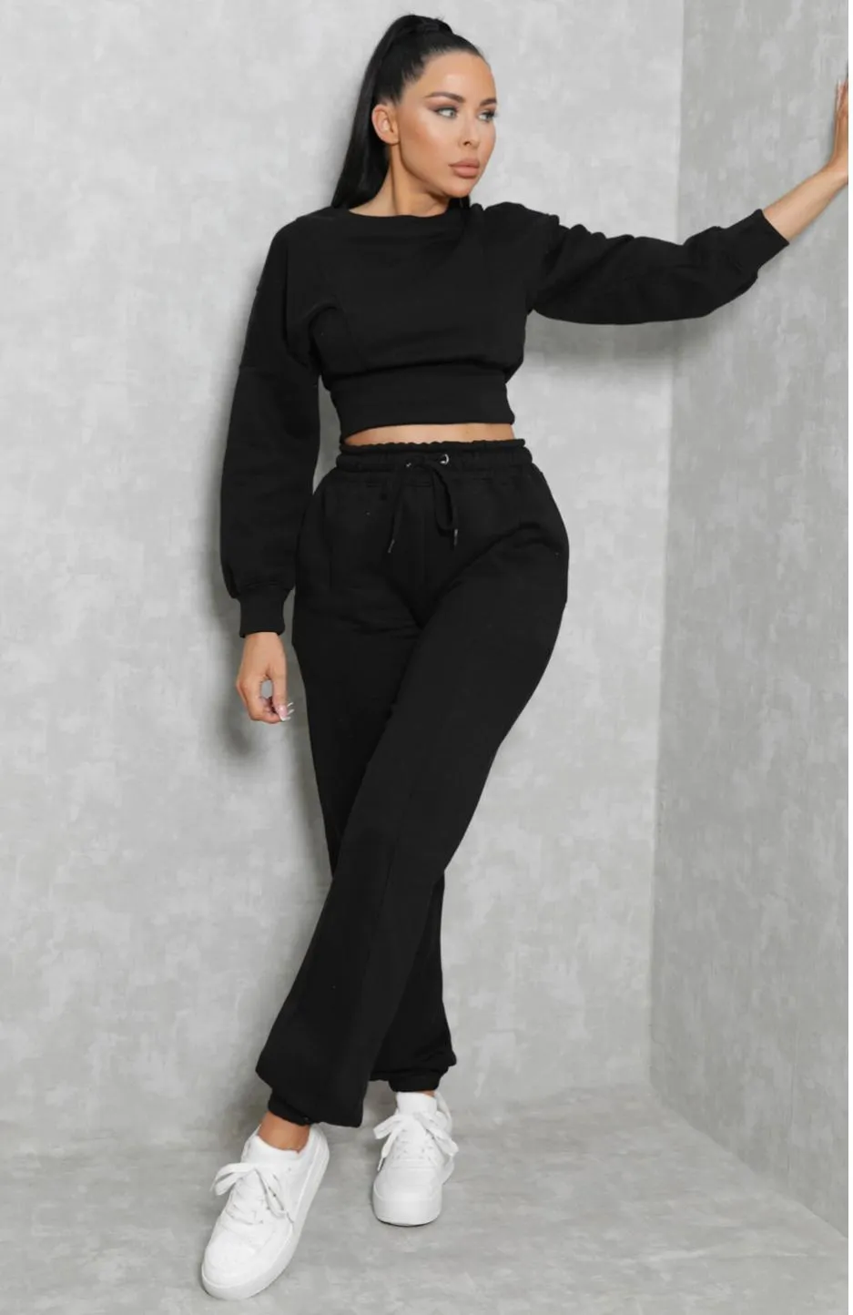 Oversized Seam Detail Fleece Co-Ord BLK