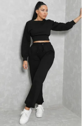 Oversized Seam Detail Fleece Co-Ord BLK