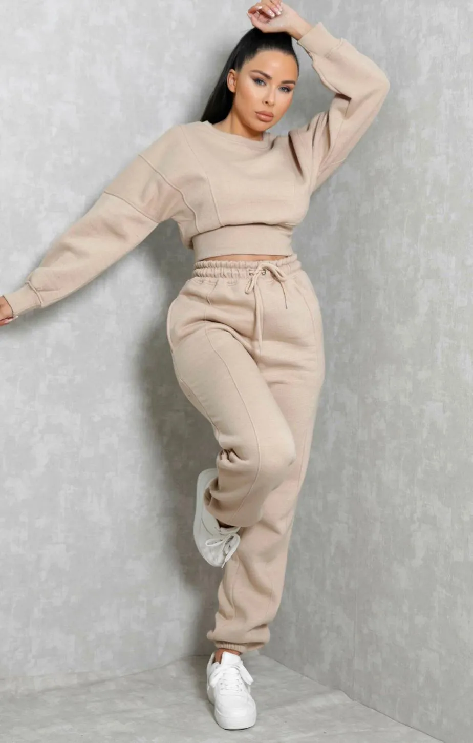 Oversized Seam Detail Fleece Co-Ord STONE