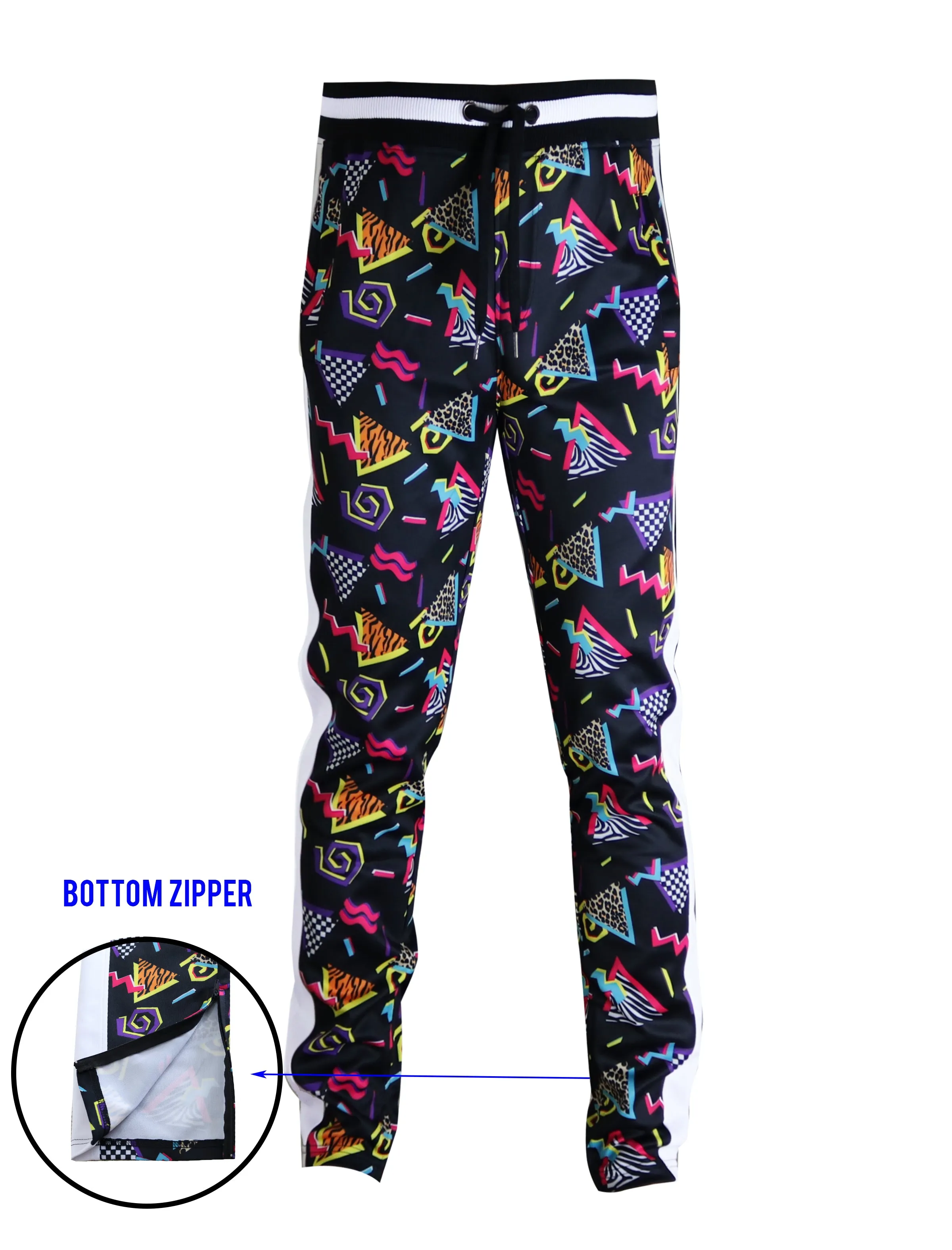 P11904-80'S RETRO PRINT TRACK PANTS (BLACK/POP)