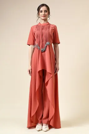 Pastel Orange Metallic Fringe Co-Ord Set