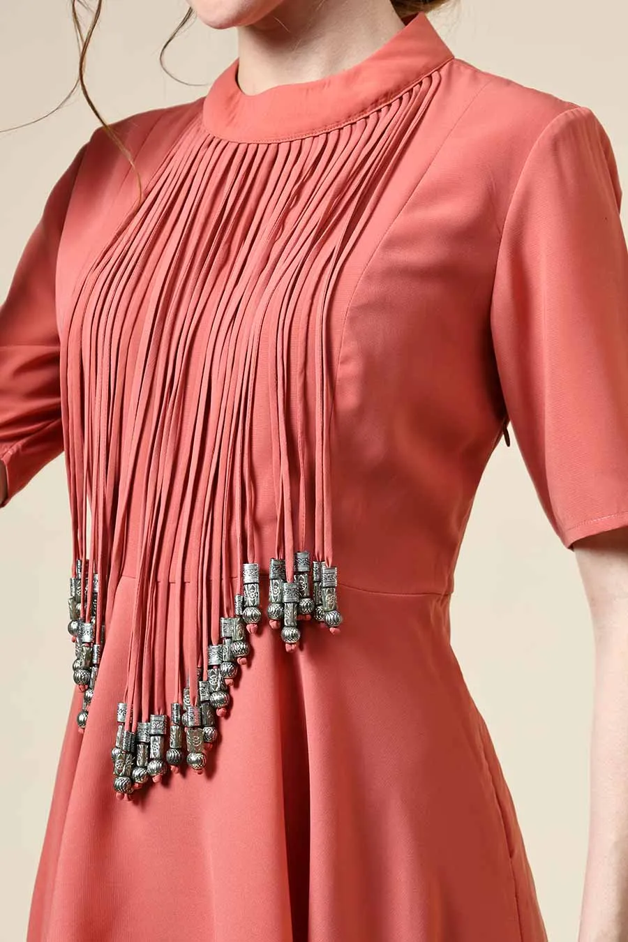 Pastel Orange Metallic Fringe Co-Ord Set