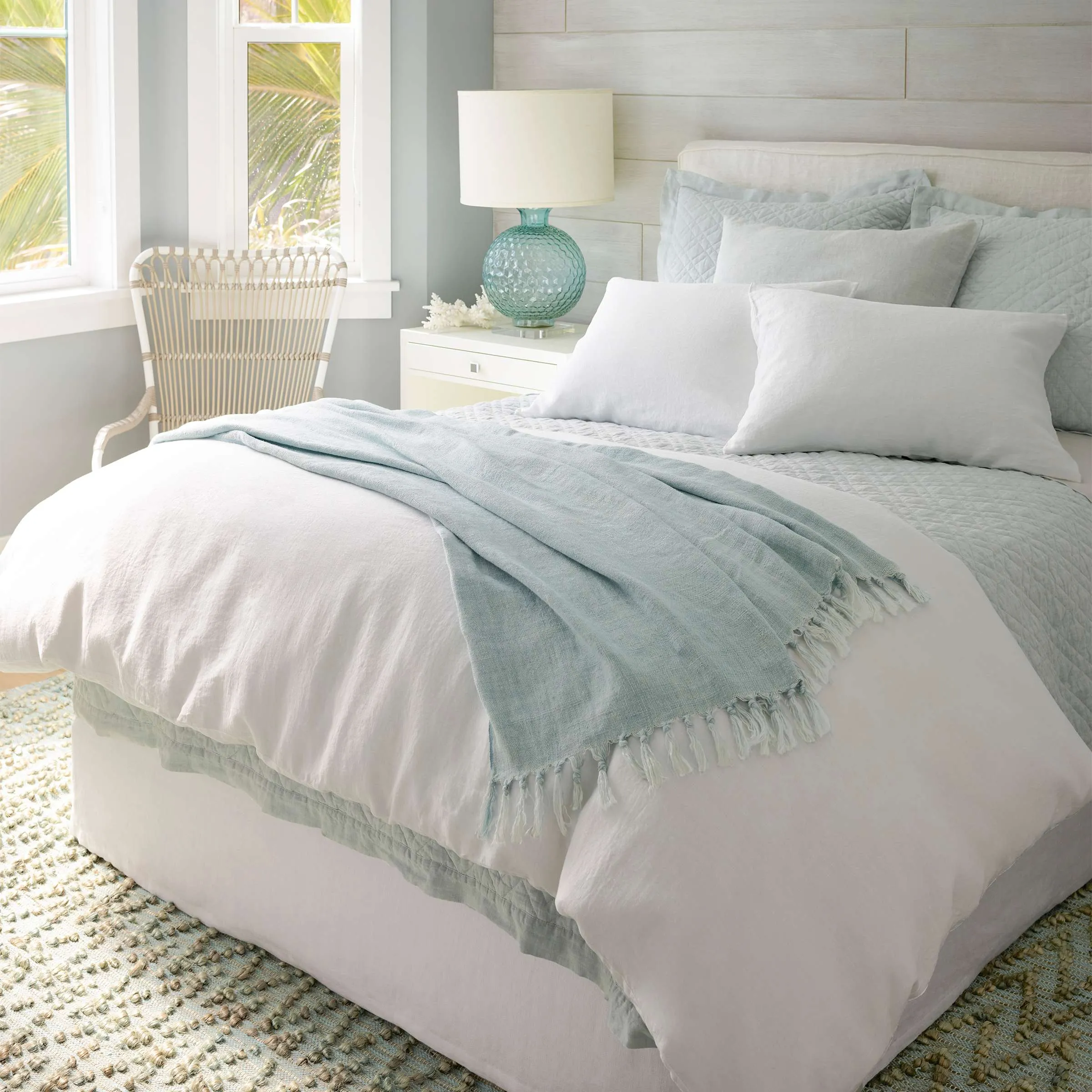 Pine Cone Hill Stone Washed Linen White Tailored Paneled Bed Skirt
