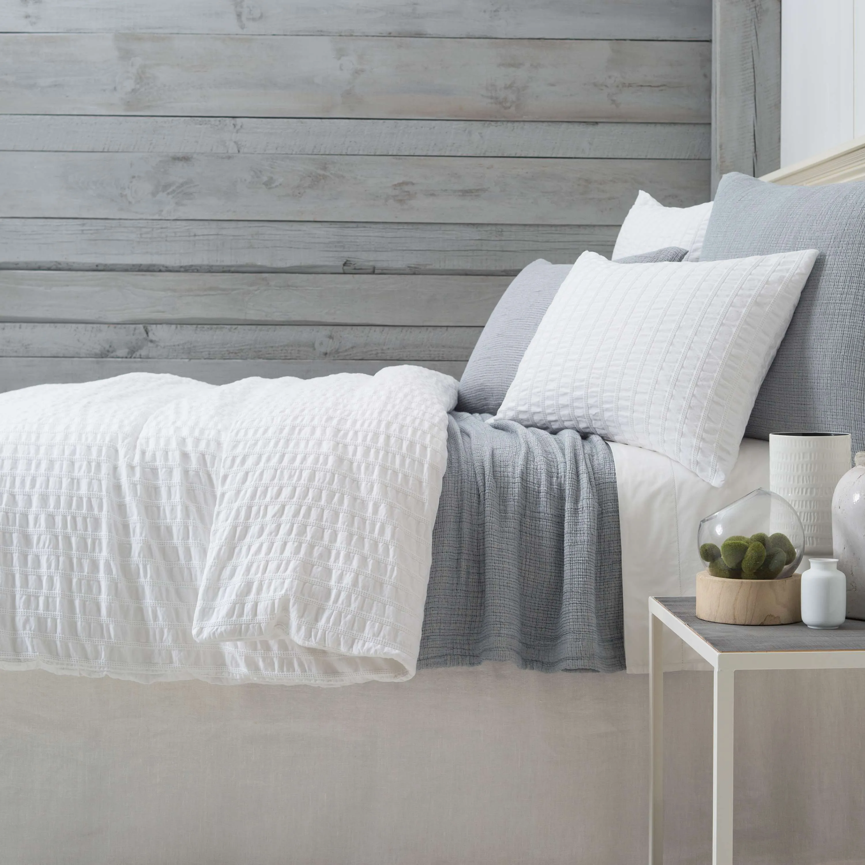 Pine Cone Hill Stone Washed Linen White Tailored Paneled Bed Skirt