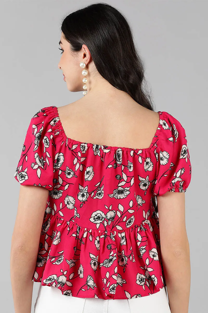 Pink Georgette Floral Print Crop Top