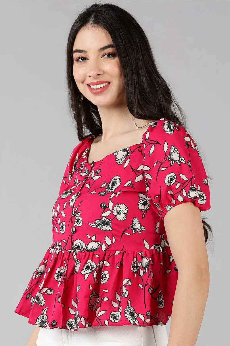 Pink Georgette Floral Print Crop Top