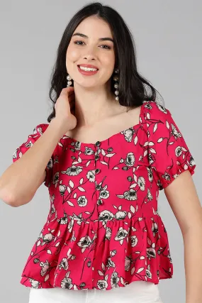 Pink Georgette Floral Print Crop Top