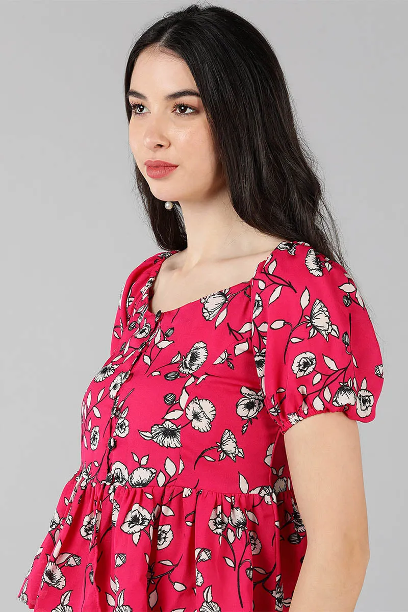 Pink Georgette Floral Print Crop Top