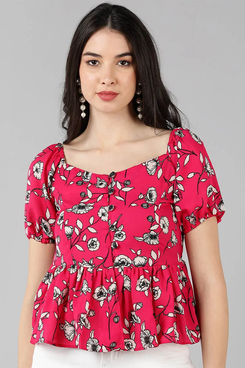 Pink Georgette Floral Print Crop Top