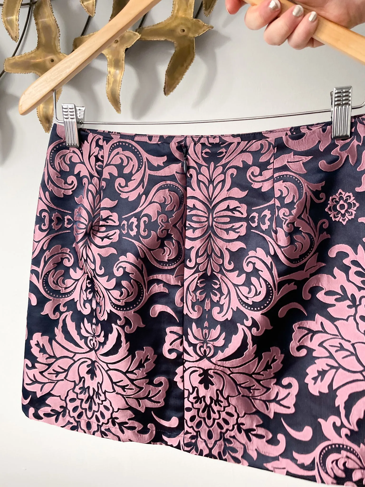 Pink Purple Brocade Satin Mini Skirt - Small