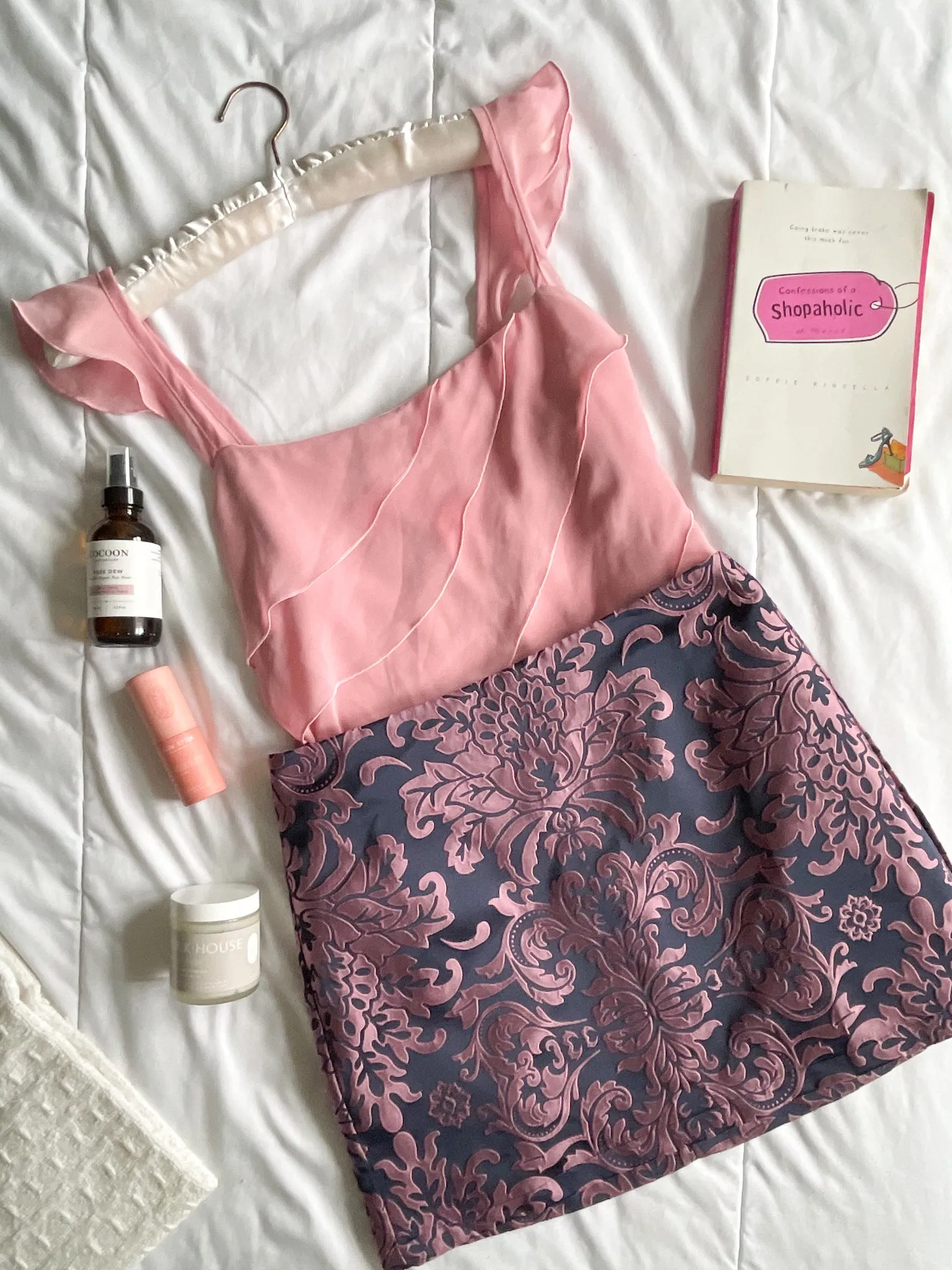Pink Purple Brocade Satin Mini Skirt - Small