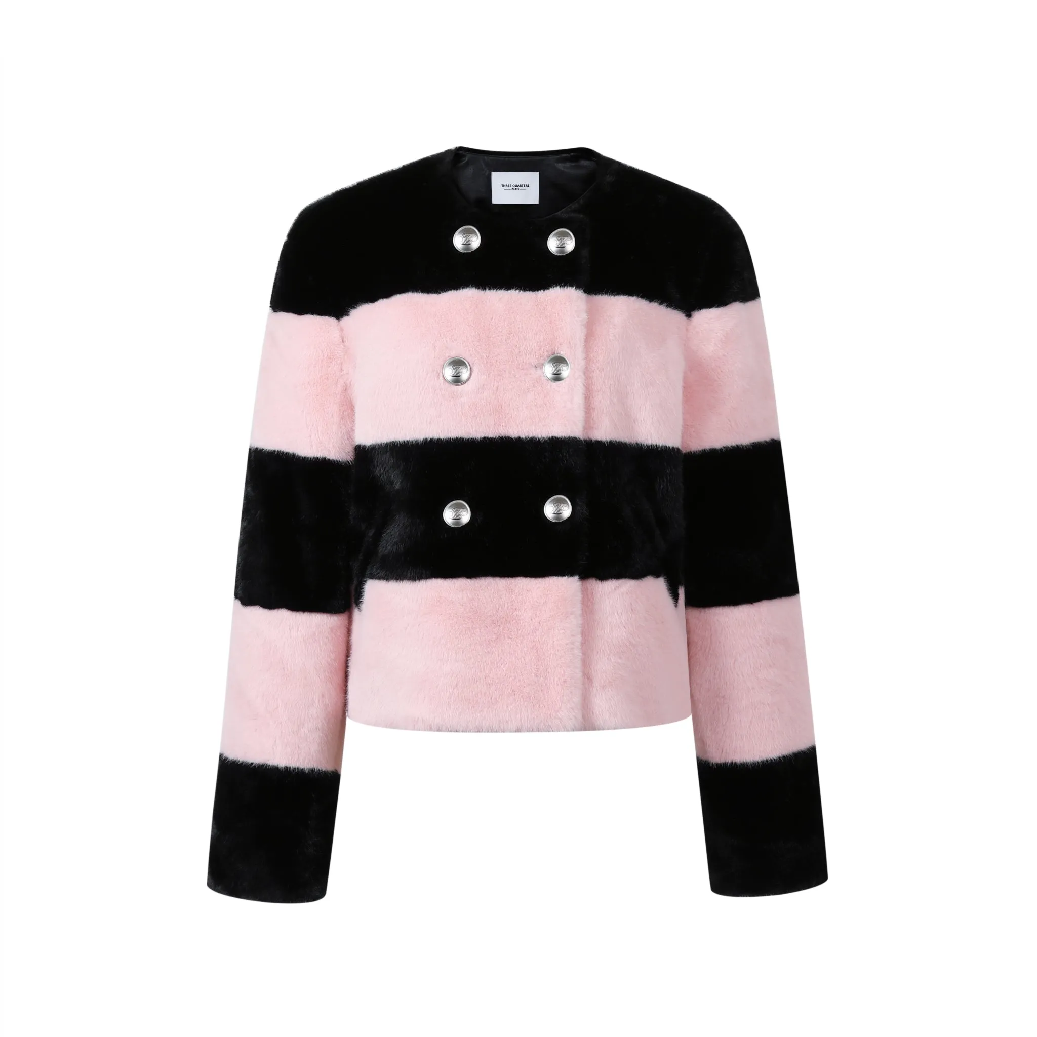 Pink Striped Patchwork Fur Coat