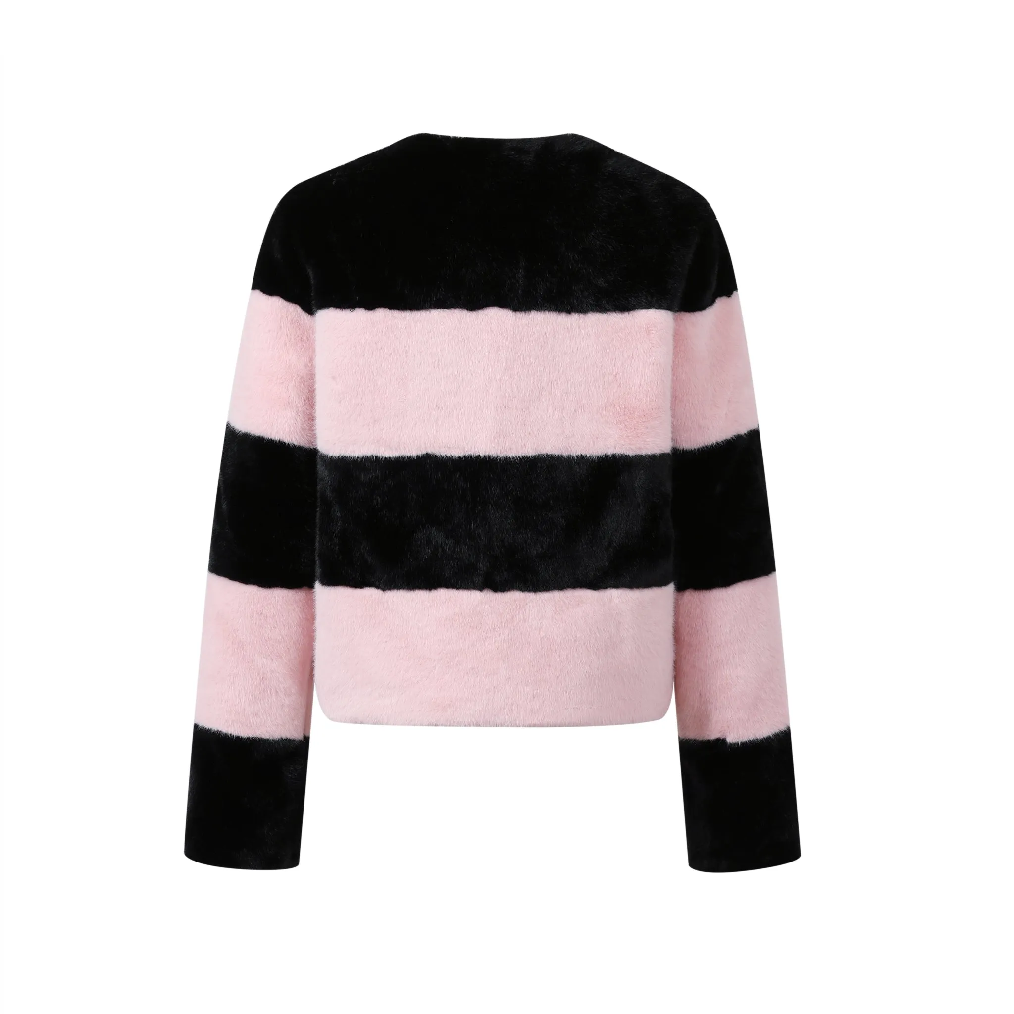 Pink Striped Patchwork Fur Coat