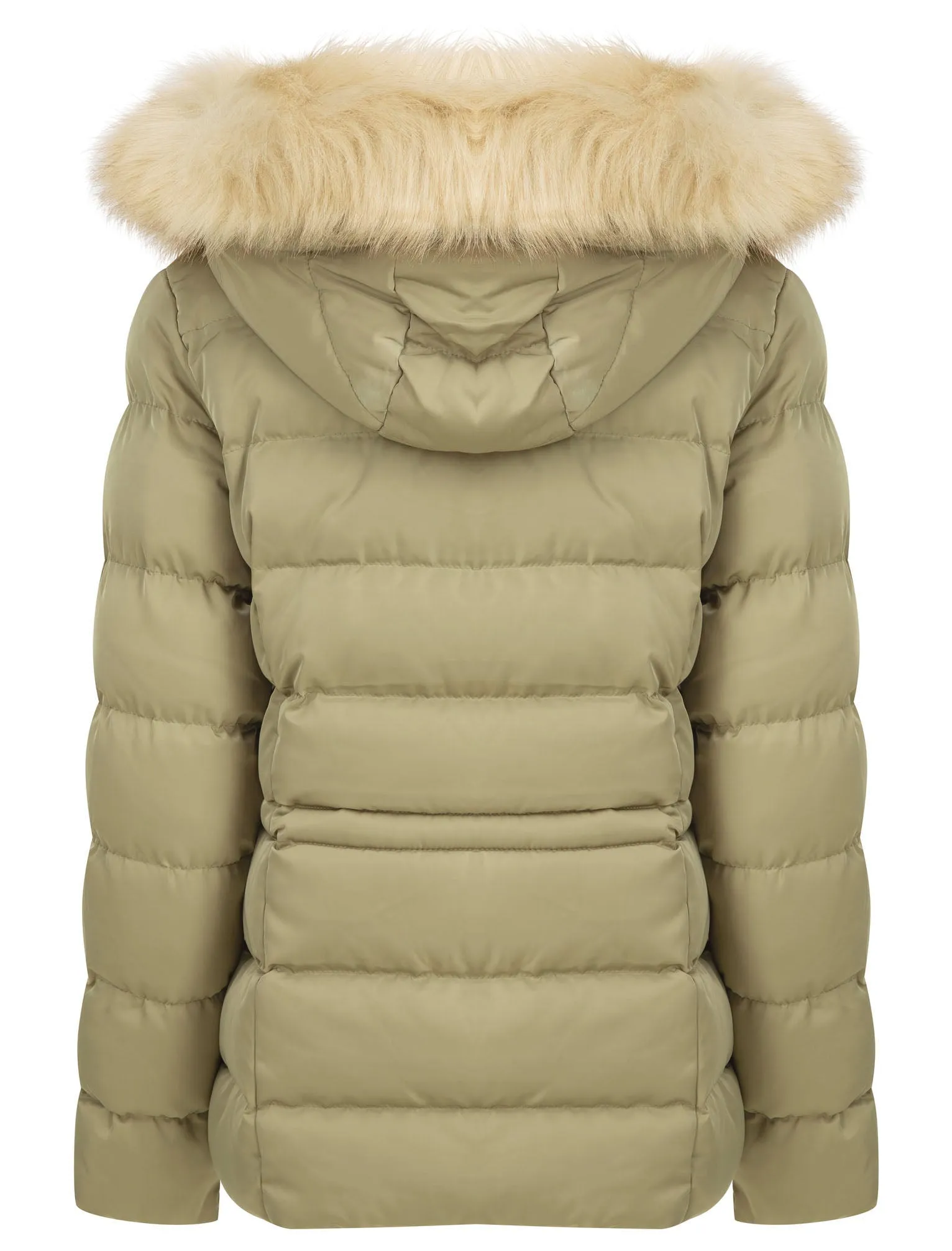 Pisa Quilted Puffer Jacket With Faux Fur Hood In Mermaid Khaki - Tokyo Laundry