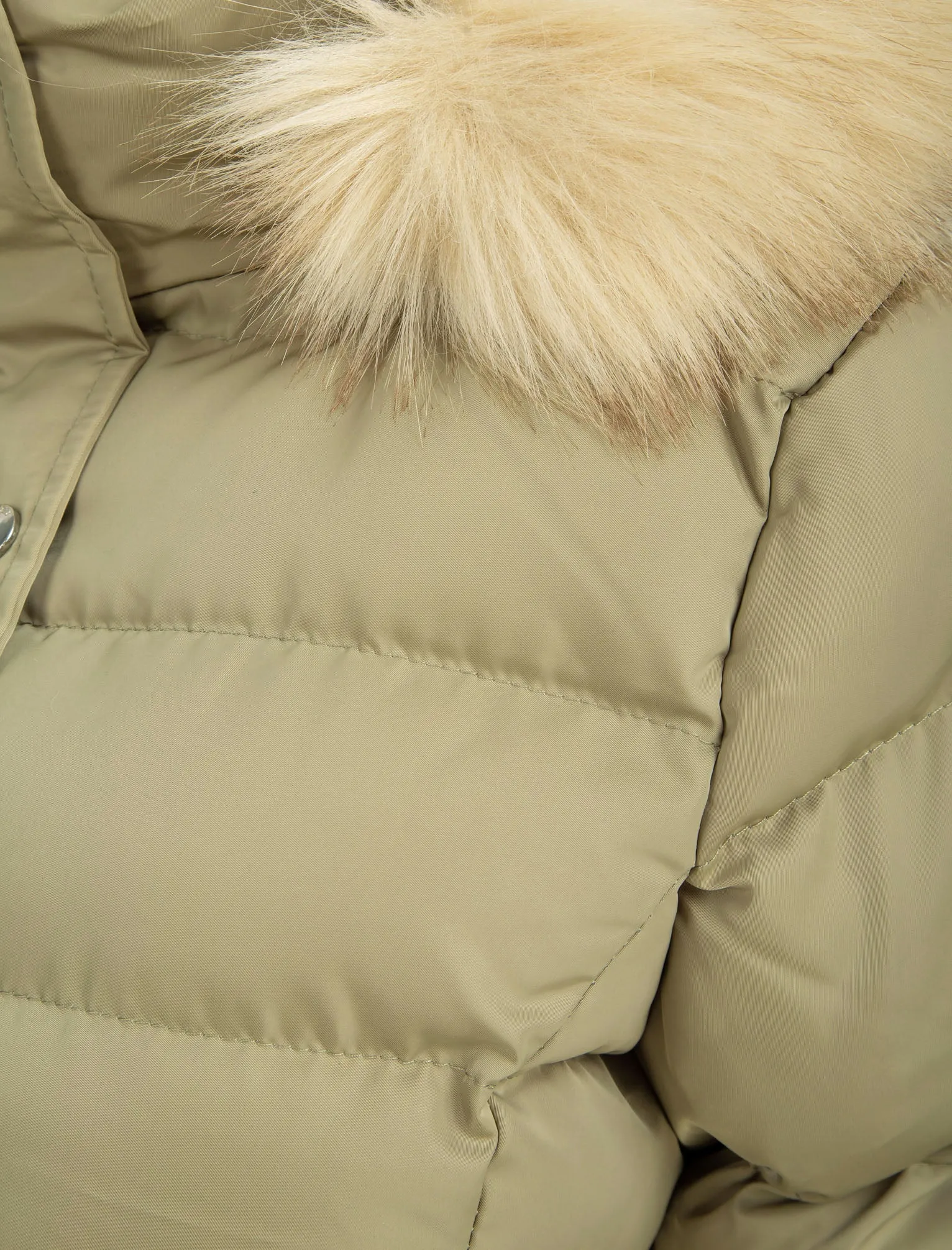 Pisa Quilted Puffer Jacket With Faux Fur Hood In Mermaid Khaki - Tokyo Laundry