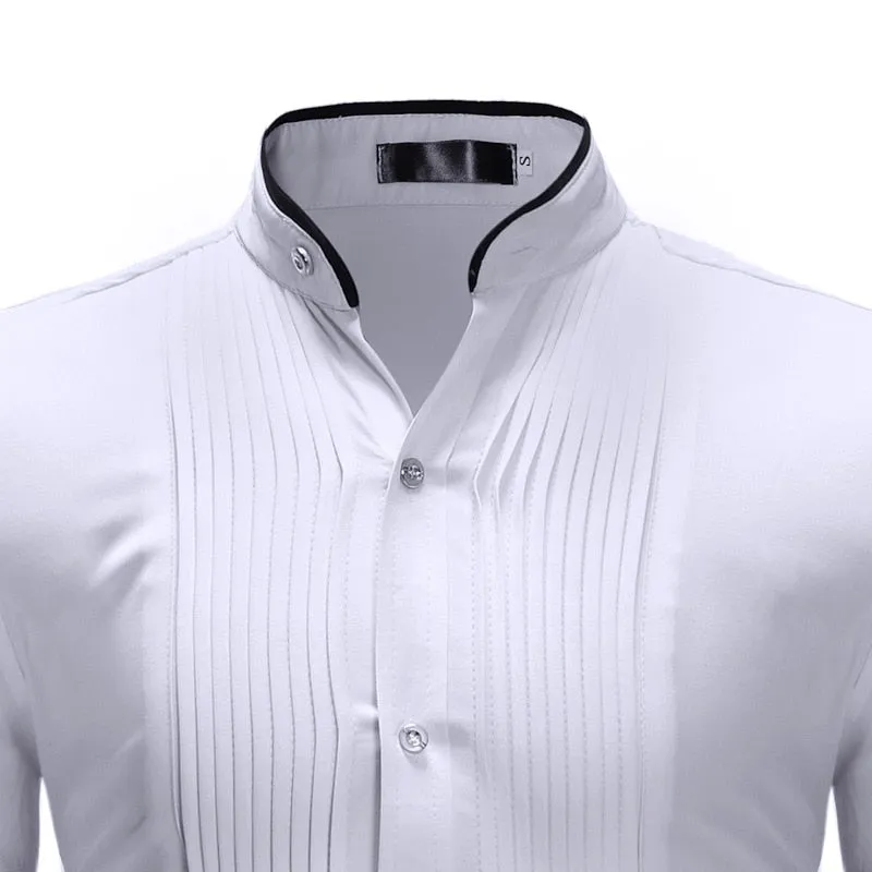 Plain Color Lines Decorated Mandarin Collar Shirt