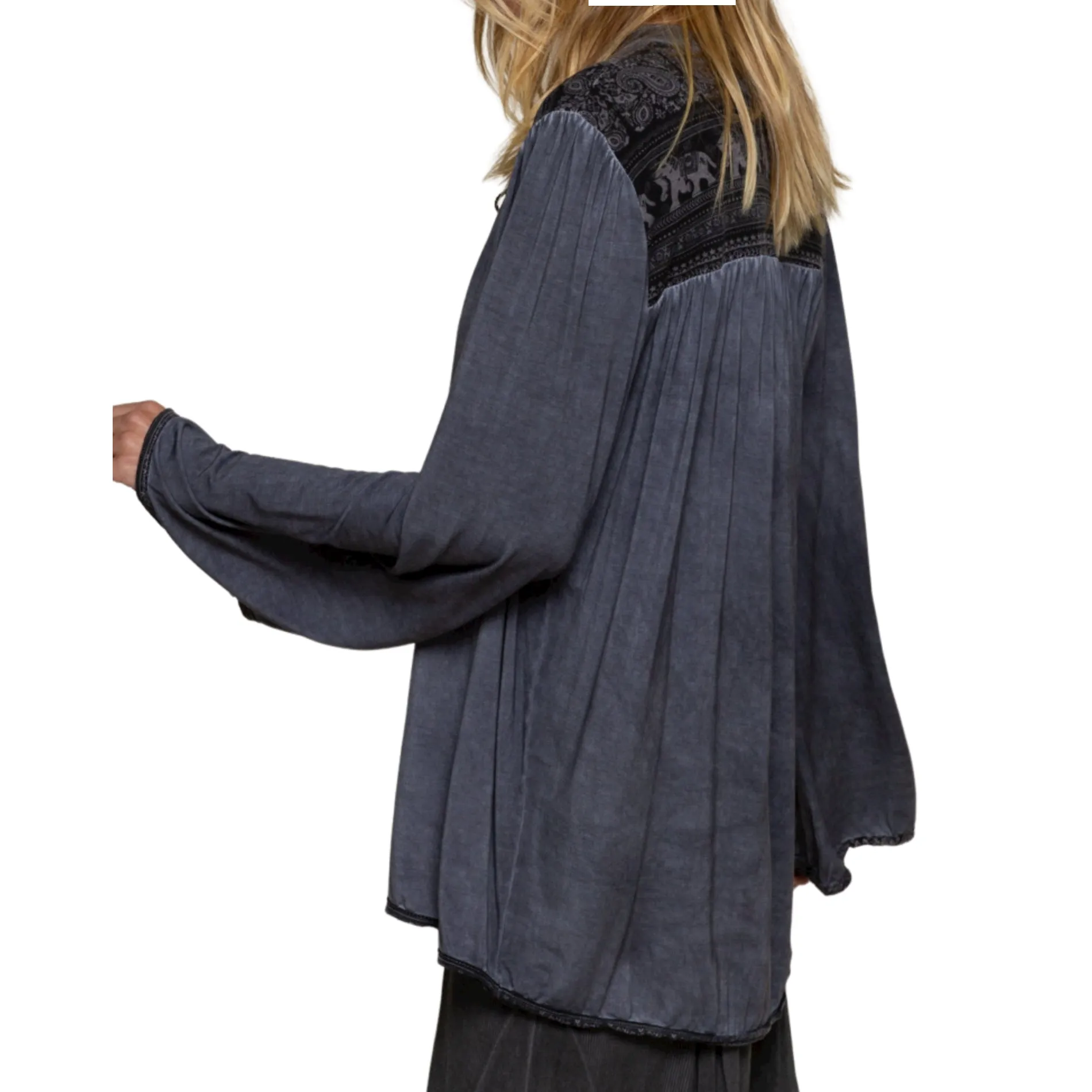 POL Boho Lace with Tassels Wide Sleeve Relaxed Fit Blouse Tunic Top