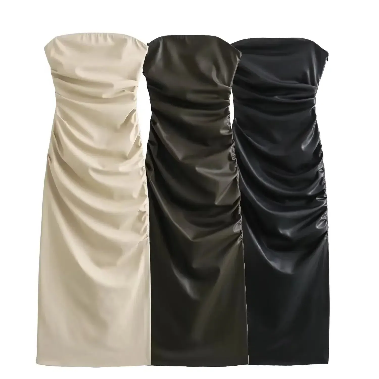 Pre Order:  Ruched Faux Leather Sleeveless Dress