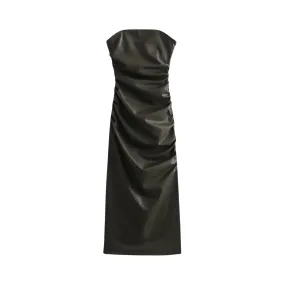 Pre Order:  Ruched Faux Leather Sleeveless Dress