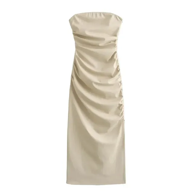 Pre Order:  Ruched Faux Leather Sleeveless Dress