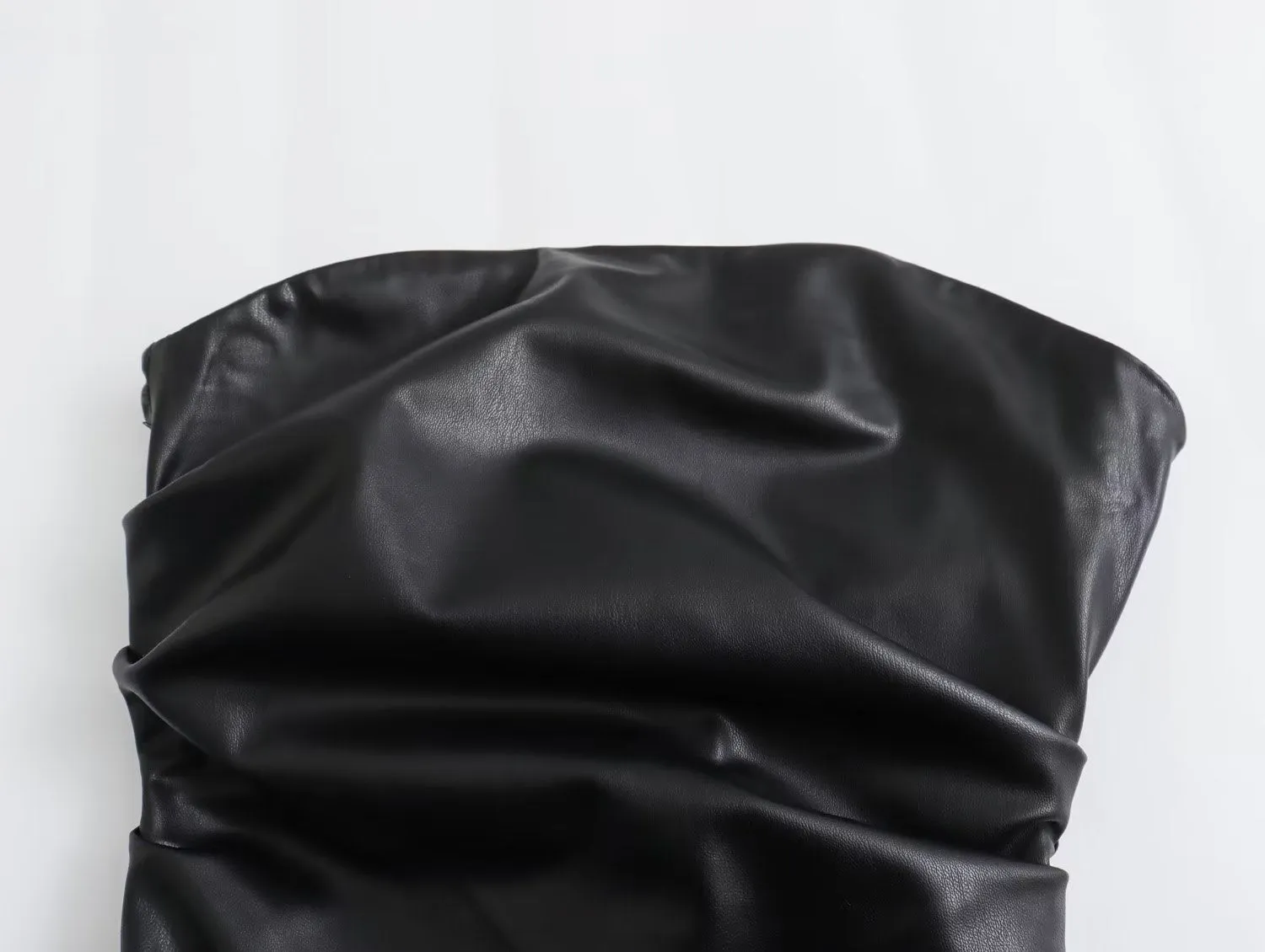 Pre Order:  Ruched Faux Leather Sleeveless Dress
