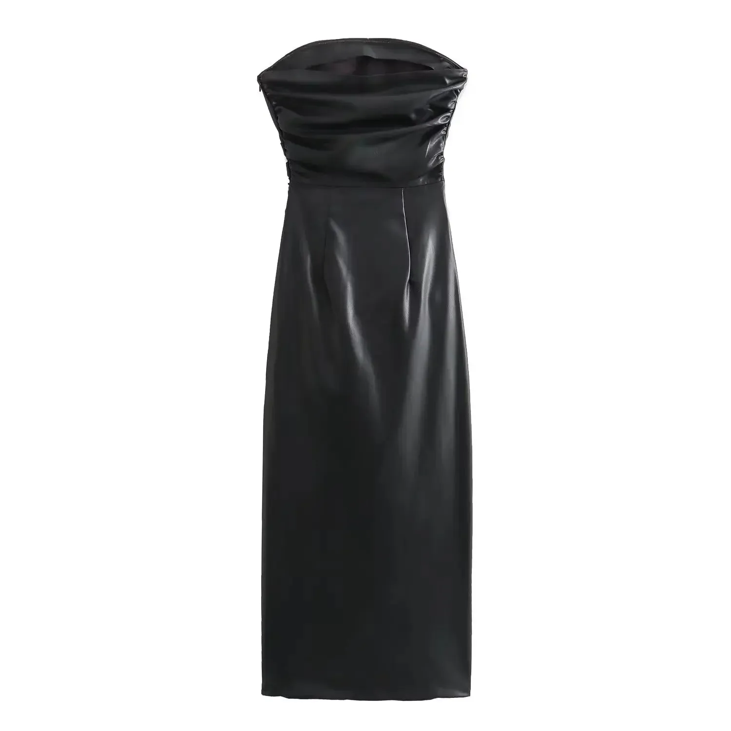 Pre Order:  Ruched Faux Leather Sleeveless Dress