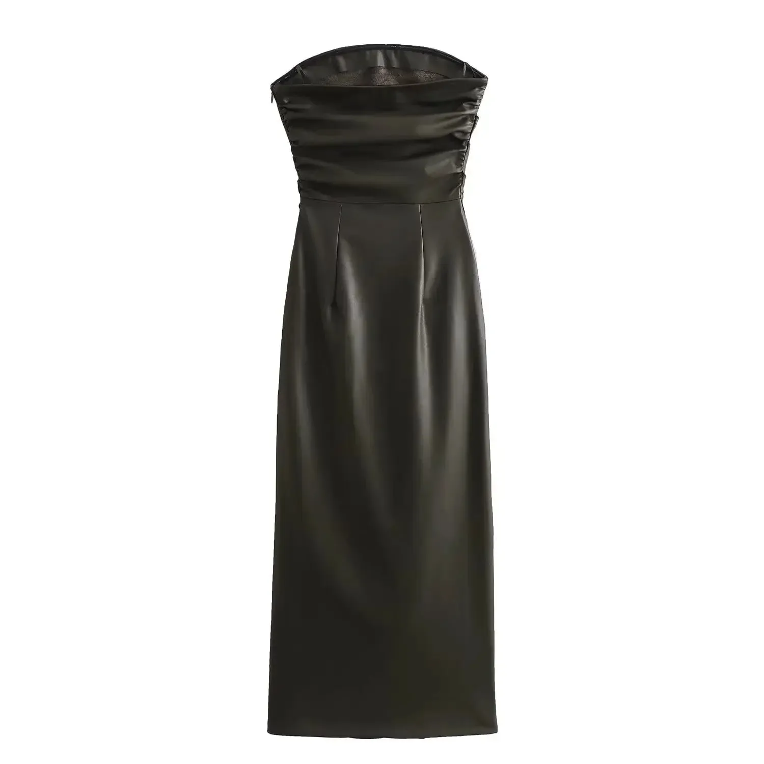 Pre Order:  Ruched Faux Leather Sleeveless Dress