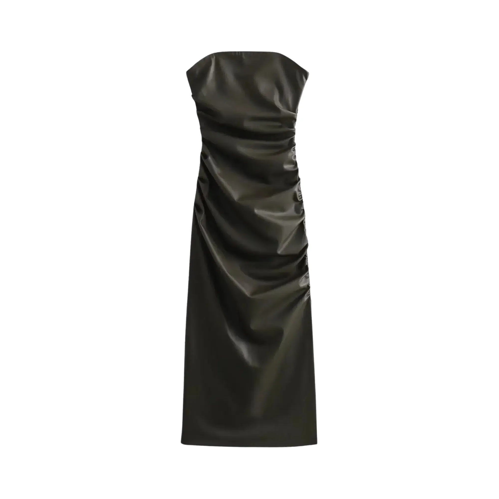Pre Order:  Ruched Faux Leather Sleeveless Dress