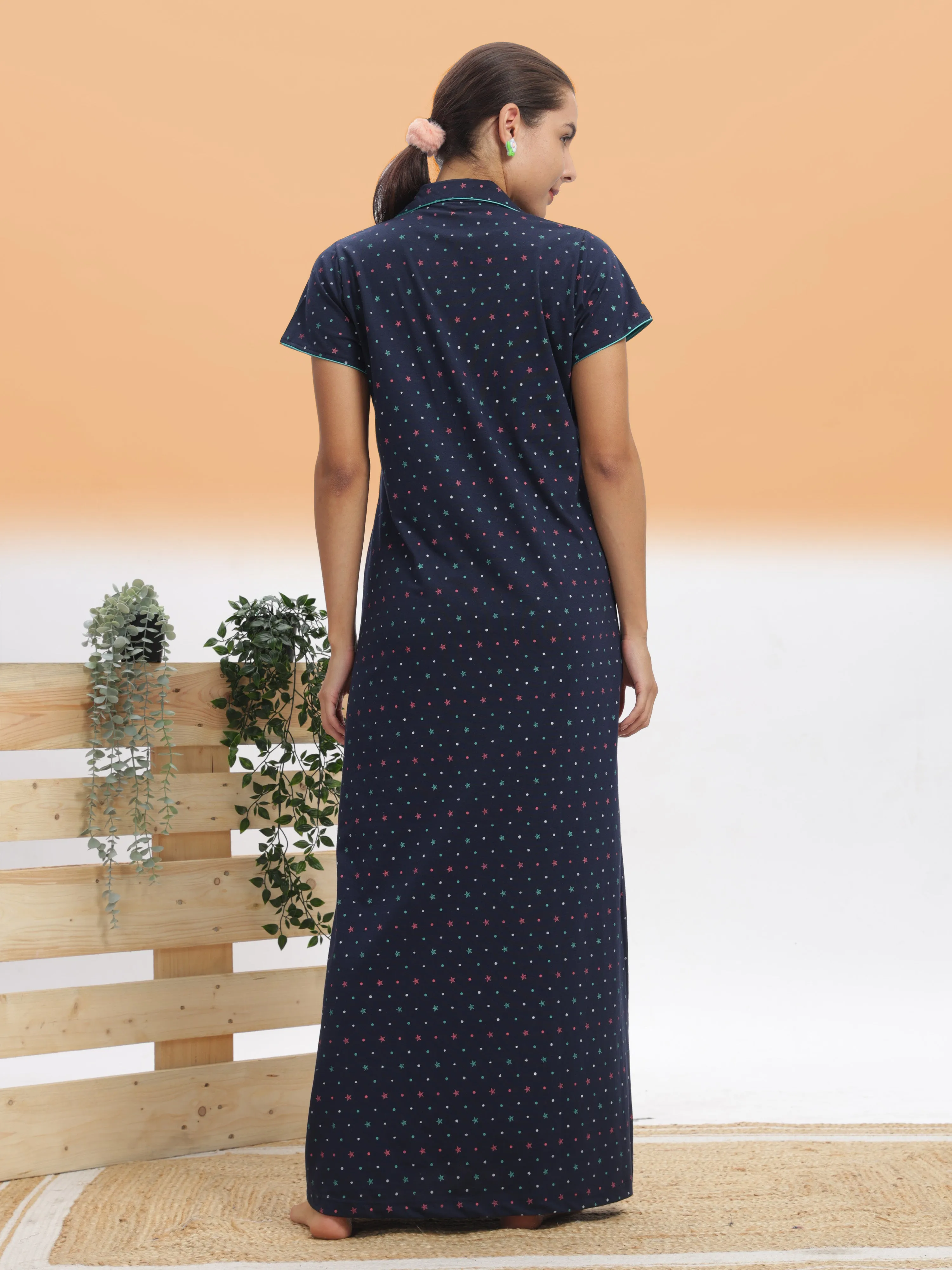 Premium Cotton Blend Collar Nighty Royal Blue